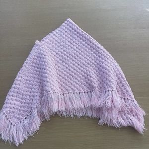 Vintage Girl's Crochet Knit Poncho Fringe Pink Metallic Silver Size 6